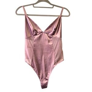 Parade Glow Bodysuit Mauve Satin‎ Mesh  Plunging Neckline Fairy Sexy L Lavender